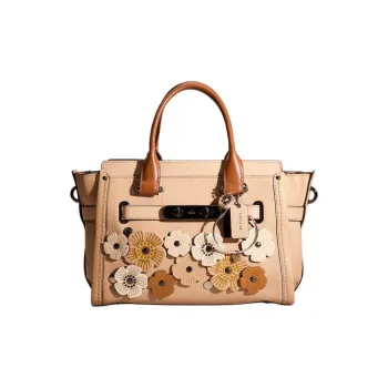 COACH Swagger Leather Handbag Large Size Women's Deep Bronze Latticed Paulownia Wood