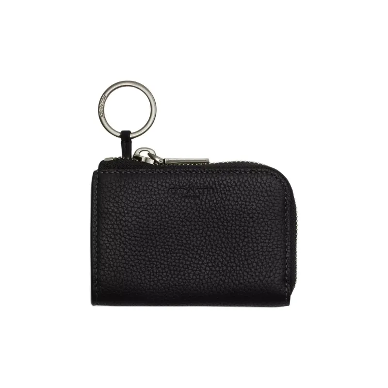 COACH Pebbled Leather Key Pouch Mini Men's Black-0