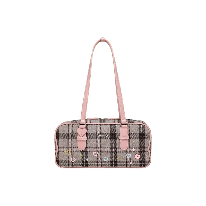 AILUXI Fabric With Synthetic Leather Shoulder Bag Women's Gray Mist Pink-0