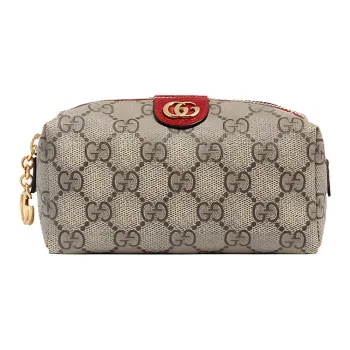 GUCCI Ophidia Canvas With Leather Clutch Makeup Bag Toiletry Bag Medium Size Women's Ebony/Red