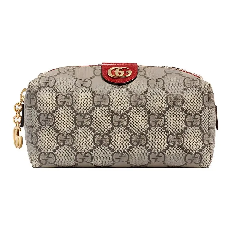 GUCCI Ophidia Canvas With Leather Clutch Makeup Bag Toiletry Bag Medium Size Women's Ebony/Red-0
