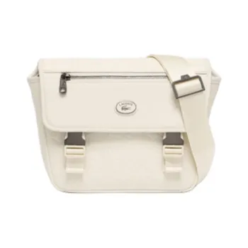 LACOSTE Cow Leather Messenger Bag, Shoulder Bag, Crossbody Bag Men's White