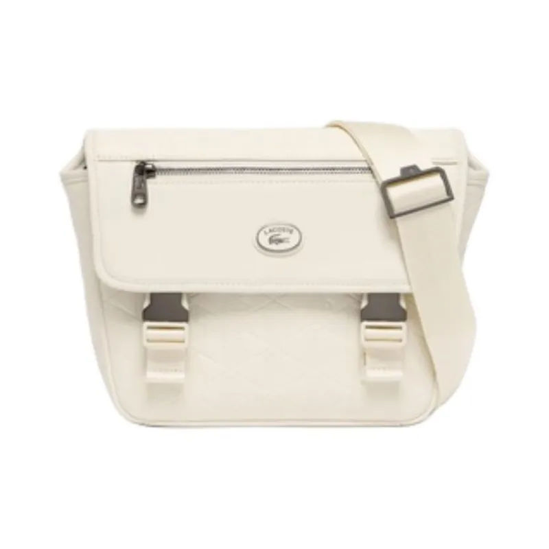 LACOSTE Cow Leather Messenger Bag, Shoulder Bag, Crossbody Bag Men's White-0