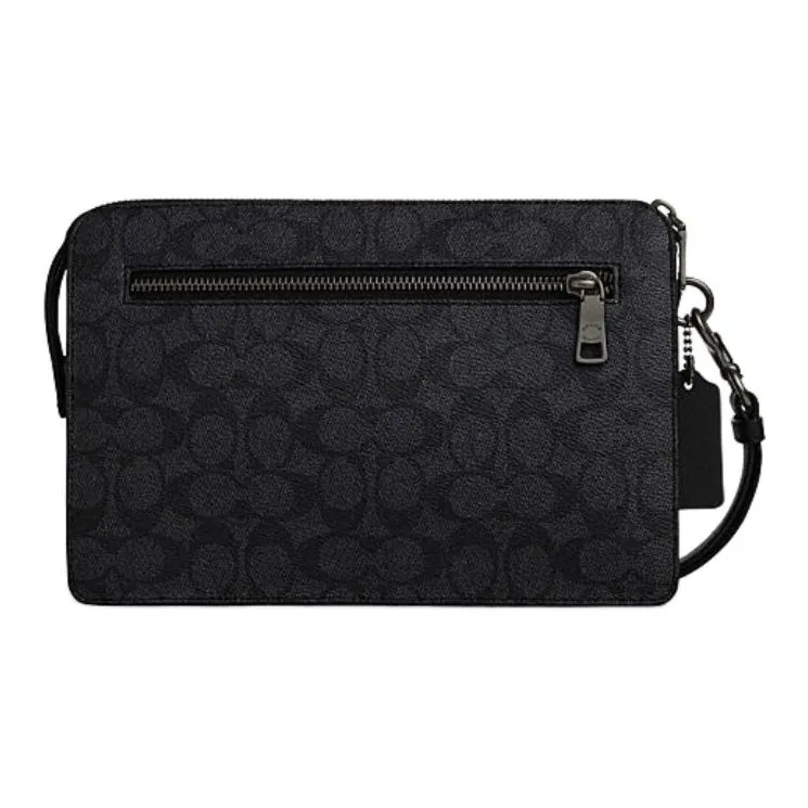COACH Artificial Leather Clutch Medium Size Men's Charcoal Black & Black-1