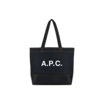 A.P.C Axel Logo Printed Denim Tote Bag