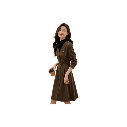 Mo Han Yi Mei Long-Sleeved Dresses Women's Coffee