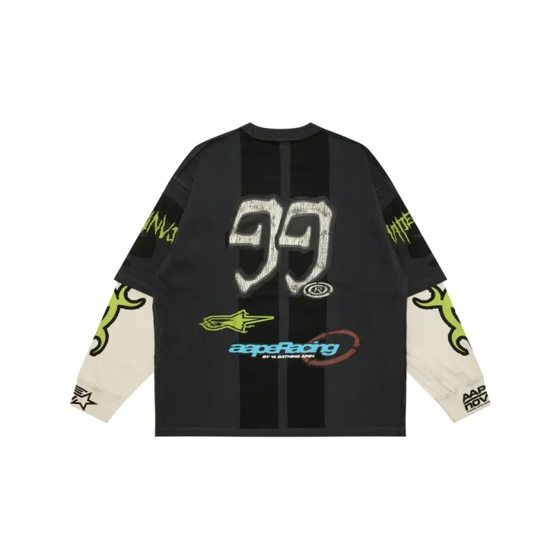 Aape Crackle Print Patchwork Long Sleeved T Shirt Men's-3