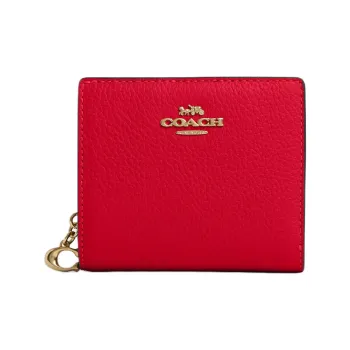 COACH Snap Wallet Pebbled Leather Wallet Mini Women's Red
