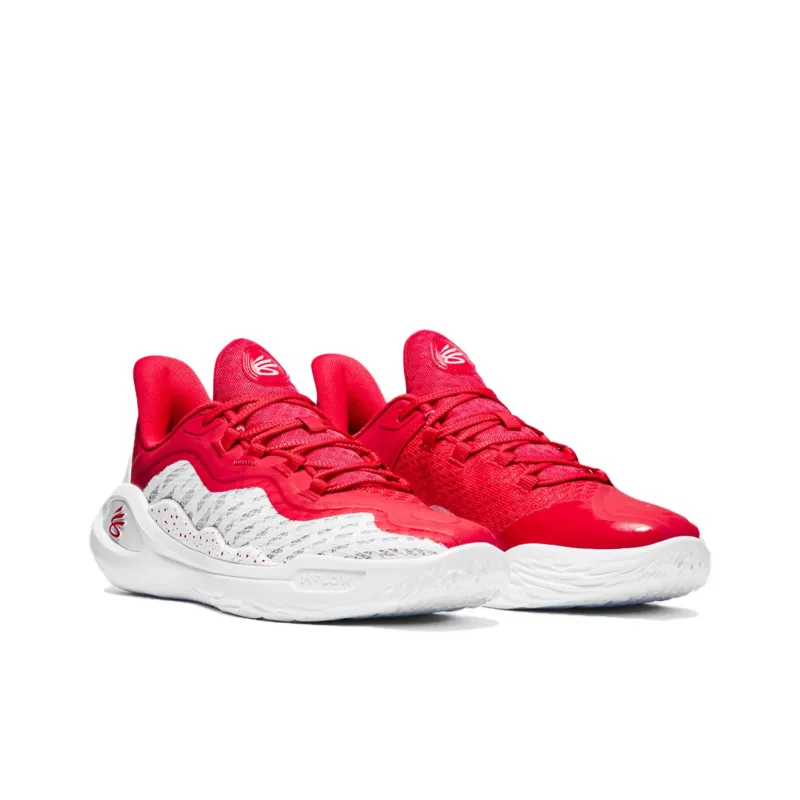 Under Armour Curry 11 Anti Slip Wear Resistant Low Top Basketball Shoes Unisex White Red-2