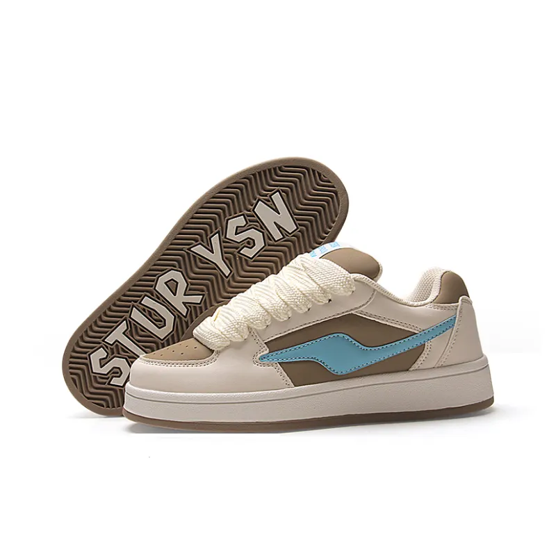 STUR YSN Low Top Skateboard Shoes Women's White Mocha-6