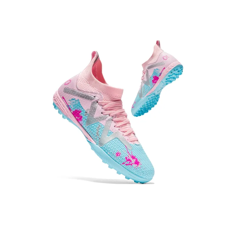 Kuding Soccer Shoes Unisex Low Top Pink/White Gray/White/Neon Green-34