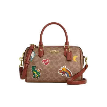 COACH Rowan Coated Canvas Shoulder Bag Crossbody Bag Handbag Medium Size Women's Tan Multicolor