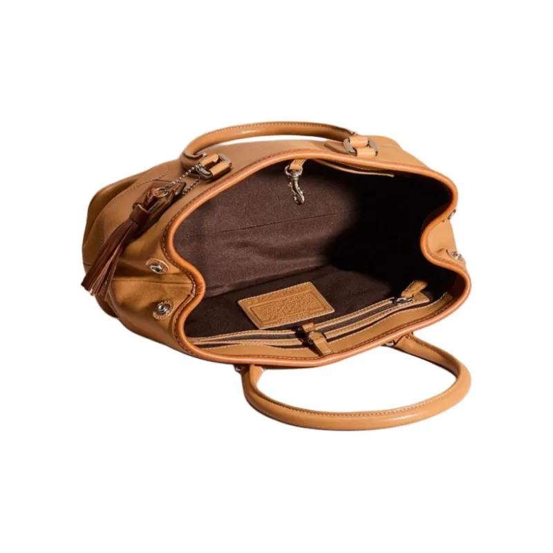 COACH Hamptons Leather One Shoulder Handbag Small Size Women's Camel Brown-2