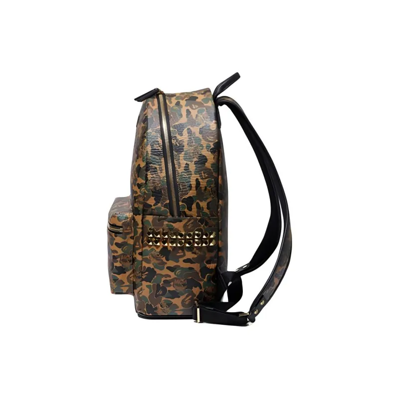 A BATHING APE MCM Collaboration Sheepskin Backpack Regular Unisex Black-2