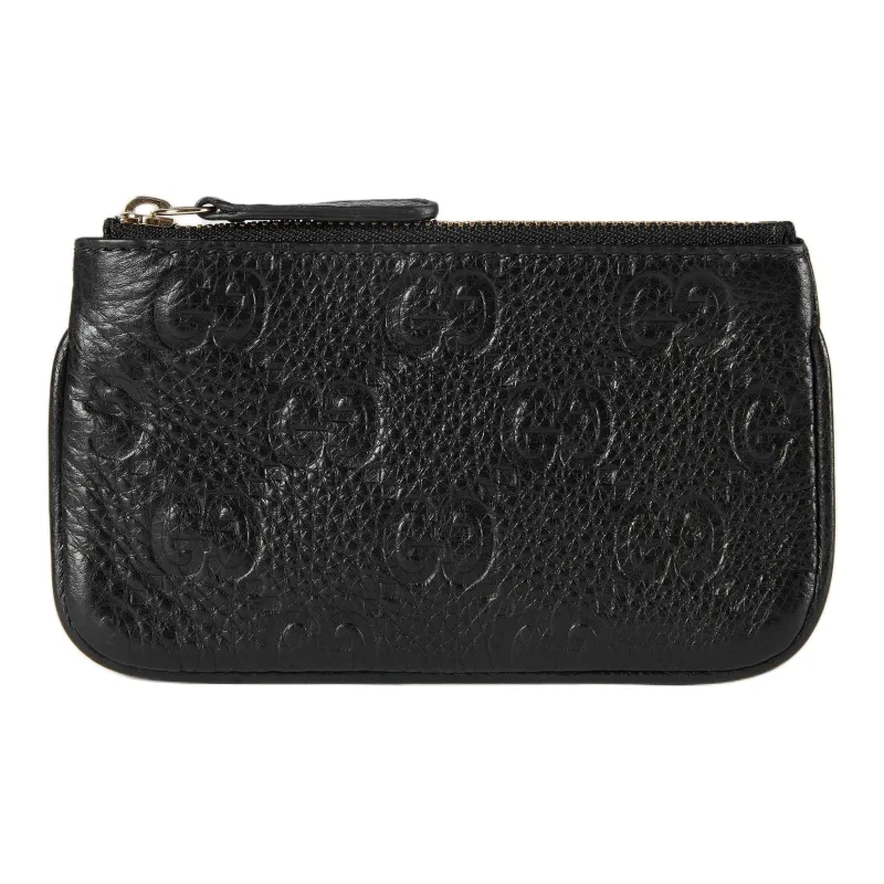 GUCCI Grained Leather Key Pouch Unisex Black-1