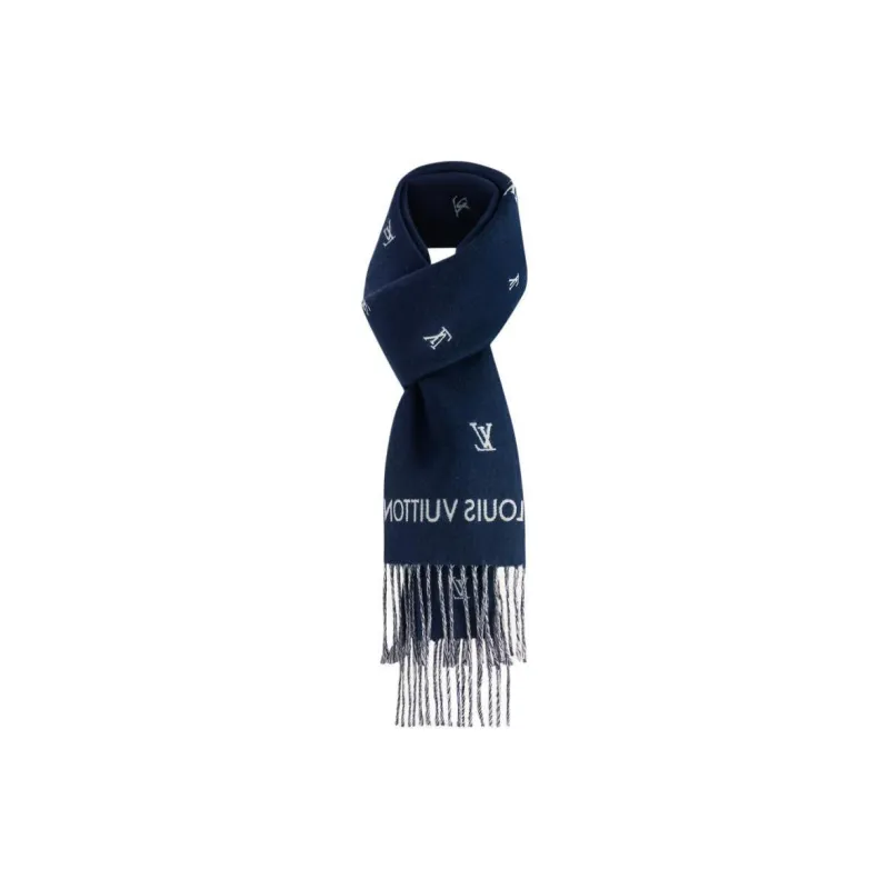 LOUIS VUITTON Sheep Wool Knit Scarves Men's Blue-1