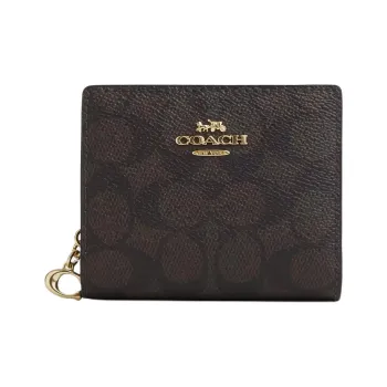 COACH Coated Canvas Wallet Mini Women's Walnut Wood & Black