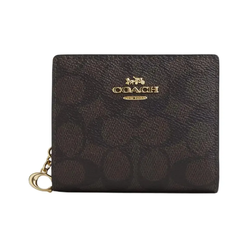 COACH Coated Canvas Wallet Mini Women's Walnut Wood & Black-0