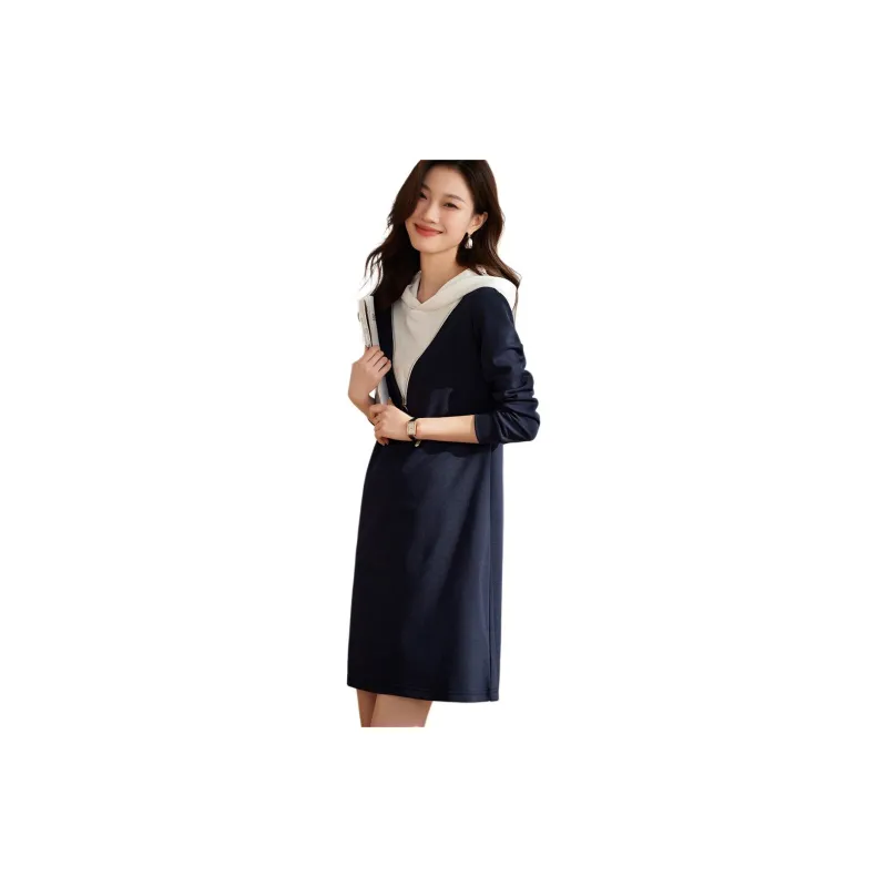 Mo Han Yi Mei Long Sleeved Dress Women's Navy Blue-1