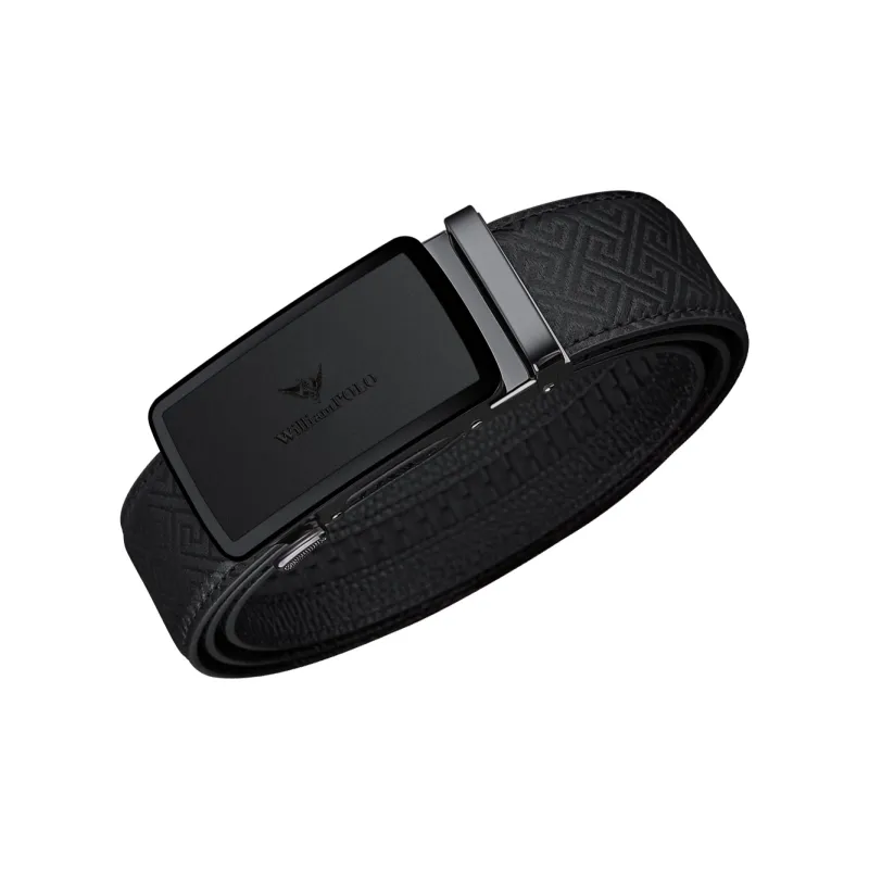 WilliamPOLO Cow Split Leather Cow Leather Alloy Leather Belts Men's Gunmetal Buckle Black Logo 3.5cm Width-2