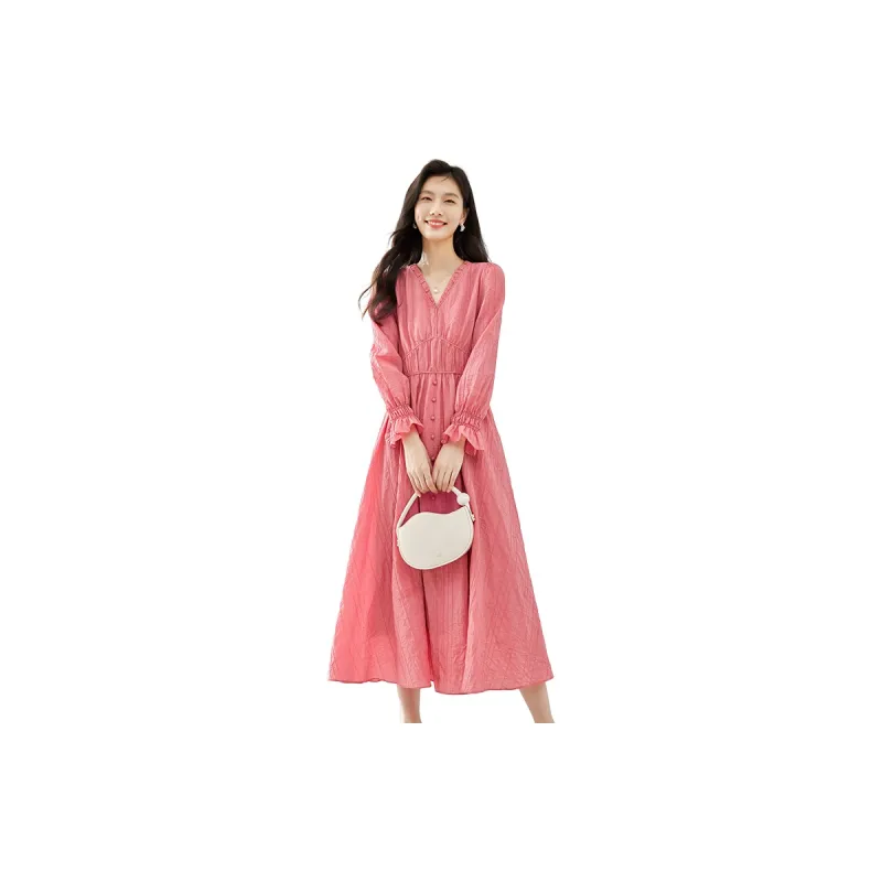 VIMLY Long Sleeved Dress Women's Peach Pink-1