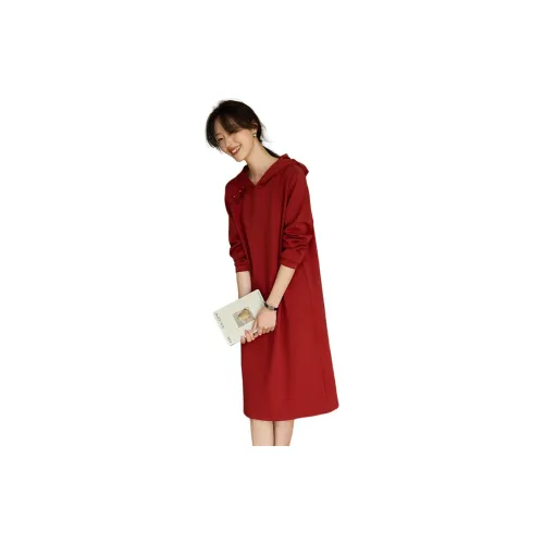 Mo Han Yi Mei Long-Sleeved Dresses Women's Red