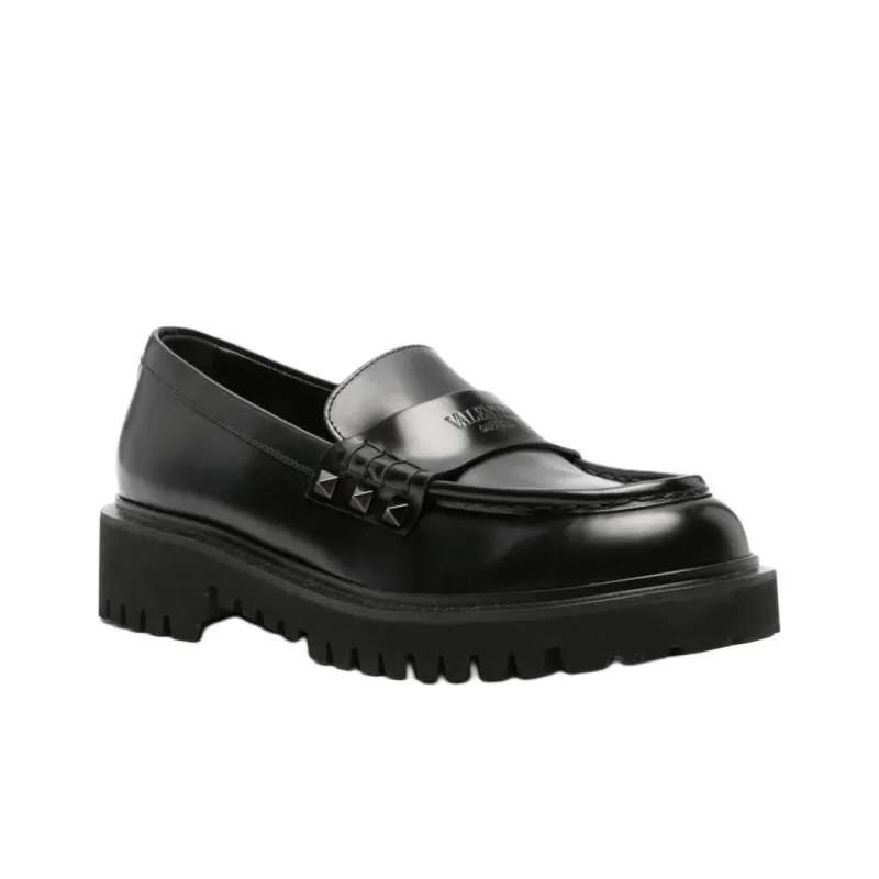 Valentino ROCKSTUD Loafers 3cm Women's Black-2