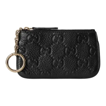 GUCCI Grained Leather Key Pouch Unisex Black