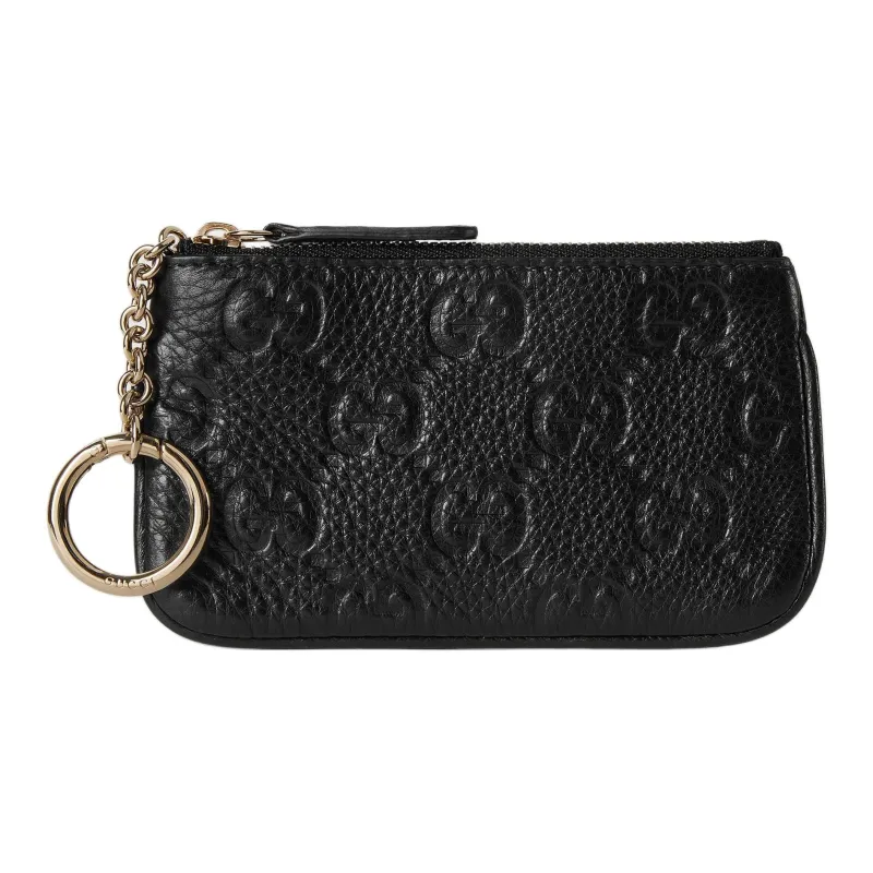 GUCCI Grained Leather Key Pouch Unisex Black-0