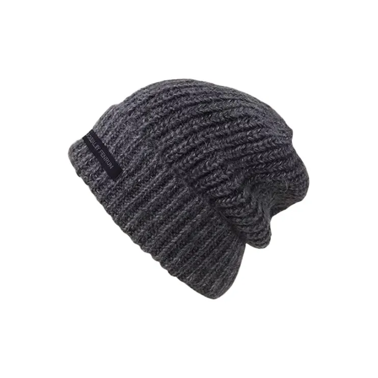 Yi Bu Kang Gray Chunky Knit Fall And Winter Black Beanies Unisex-1