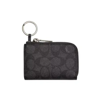 COACH SignatureCanvas Coated Canvas Key Pouch Mini Women's Charcoal