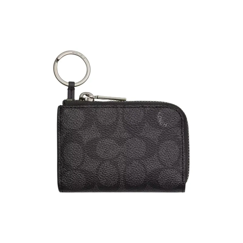 COACH SignatureCanvas Coated Canvas Key Pouch Mini Women's Charcoal-0