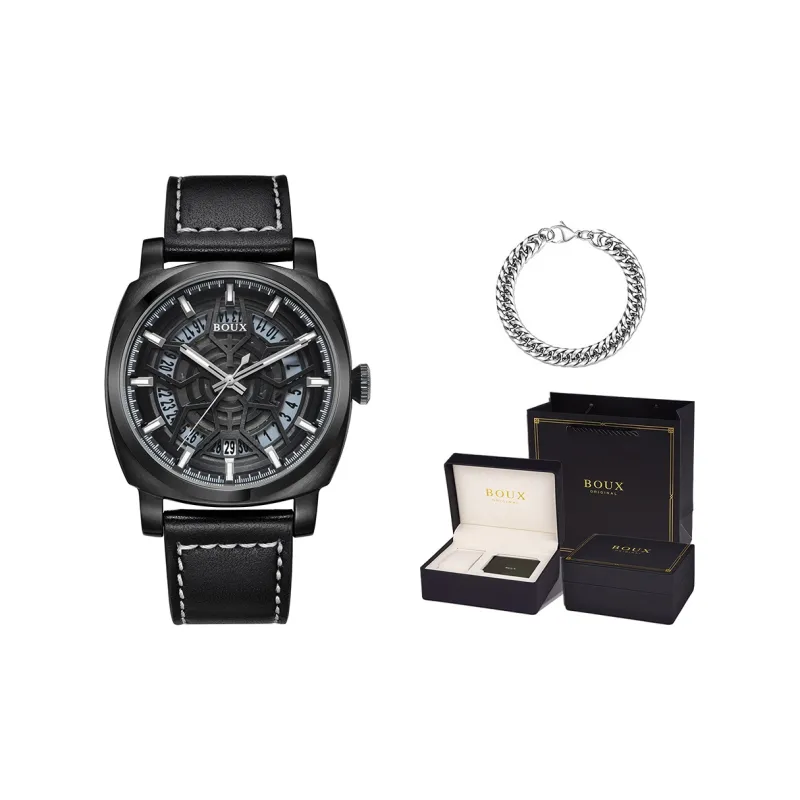 BOUX Galaxy Series Space Base Gull Automatic Mechanical Movement Cowhide Strap Watch Men's Watches Black Dial-6