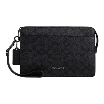 COACH Artificial Leather Clutch Medium Size Men's Charcoal Black & Black