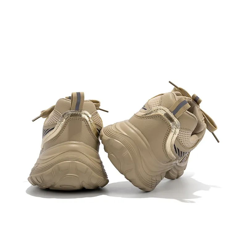 HUANQIU Abrasion Resistant Slip Resistant Low Top Chunky Sneakers Men's Khaki-2