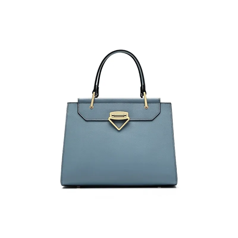 PIERPOLO Split Cow Leather Kelly Handbag Mom Bag Regular Women's Ecru/Gray Blue-3
