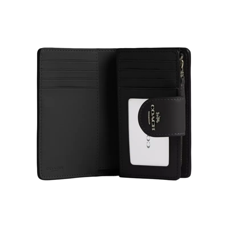 COACH SignatureCanvas High Quality Leather Wallet Medium Size Women's Charcoal & Black-1