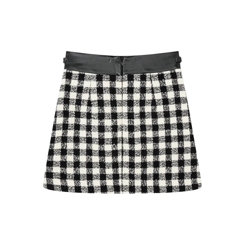 Yu Qianwen Casual Short Skirts Women's Black White Plaid-1