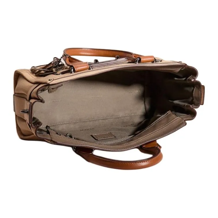 COACH Swagger Leather Handbag Large Size Women's Deep Bronze Latticed Paulownia Wood-2