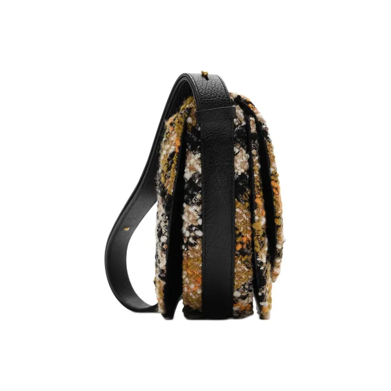 Burberry Rocking Horse Herringbone Wool Blend Fabric Saddle Bag, Shoulder Bag, Crossbody Bag Medium Size Women's Olive-2