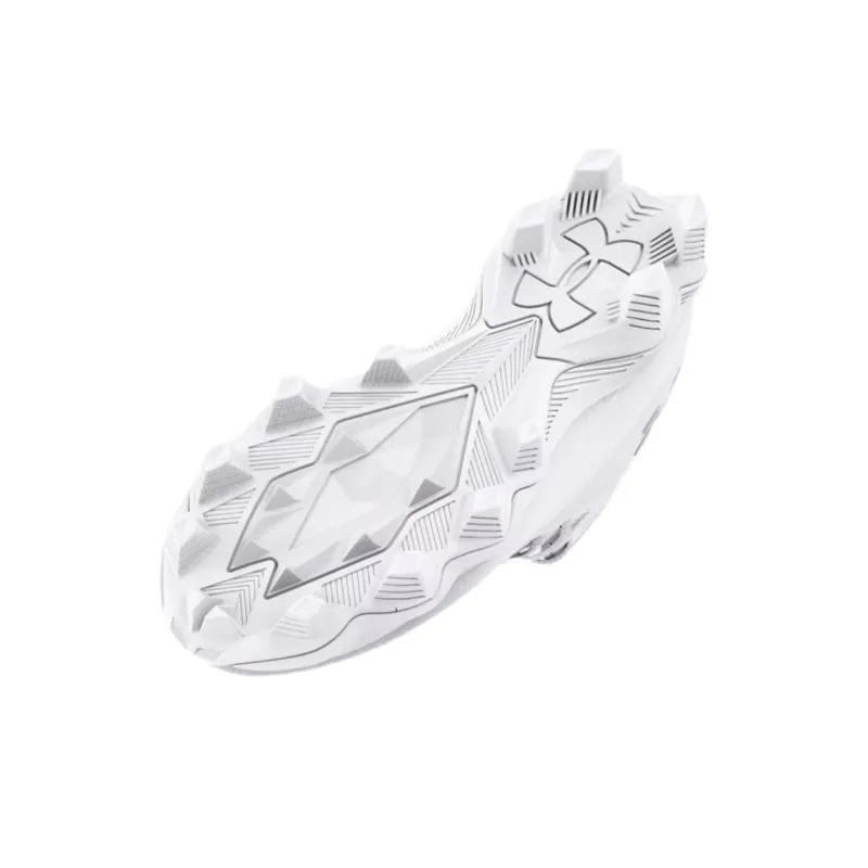 Under Armour Spotlight Franchise 4 Anti Slip Wear Resistant Soccer Shoes Men's White Silver-3