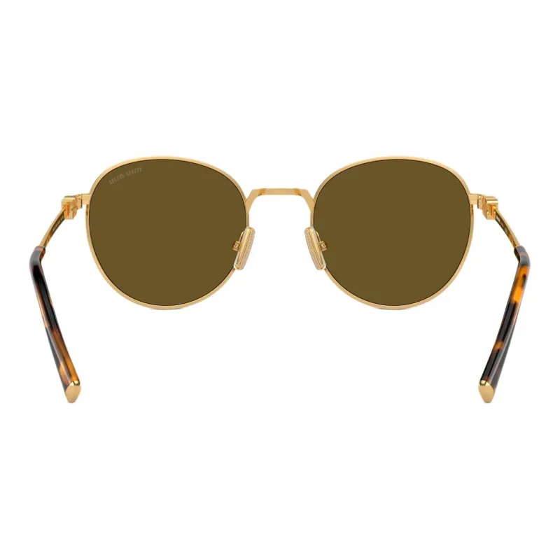 MIU MIU Dark Brown And Gold Metal Frame Round Sunglasses-3