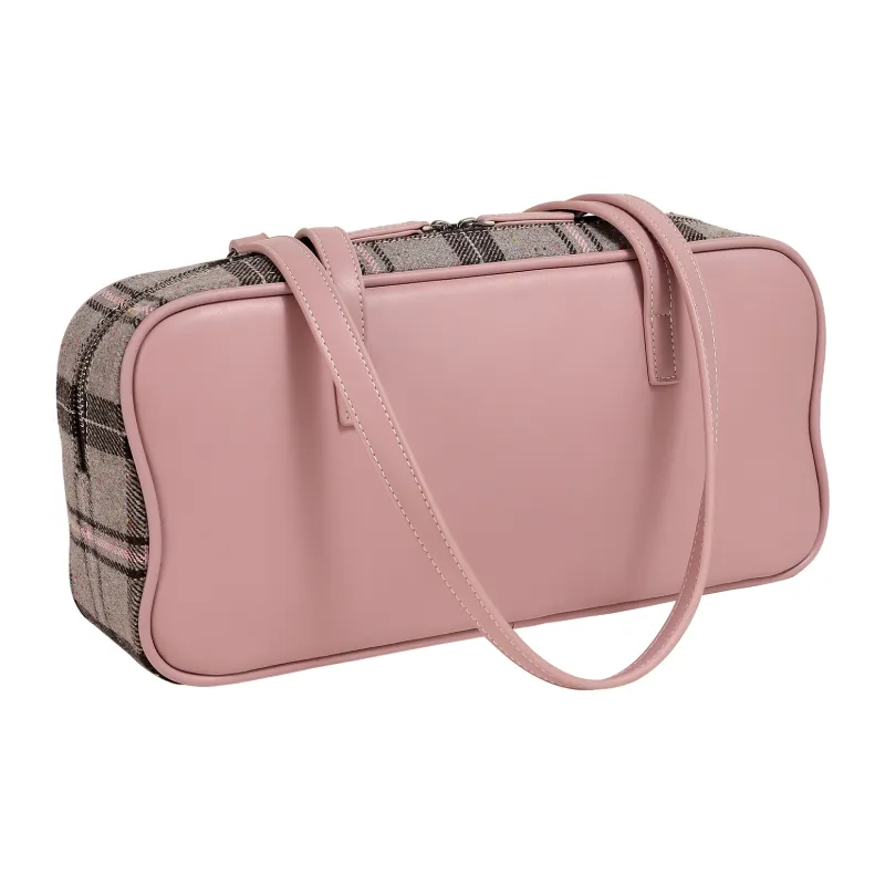 AILUXI Fabric With Synthetic Leather Shoulder Bag Women's Gray Mist Pink-2