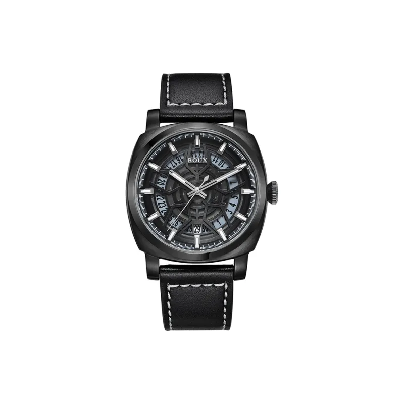 BOUX Galaxy Series Space Base Gull Automatic Mechanical Movement Cowhide Strap Watch Men's Watches Black Dial-0