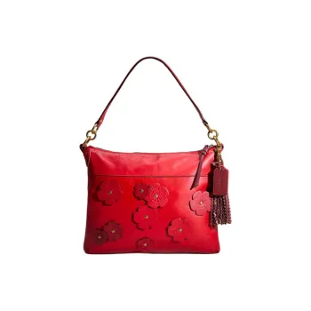 COACH POPPY Leather Handbag Large Size Women's Red
