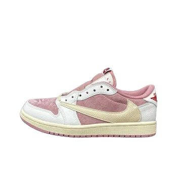 Travis Scott x Jordan Air Jordan 1 Anti Slip Wear Resistant Low Top Vintage Basketball Shoes Unisex Pink