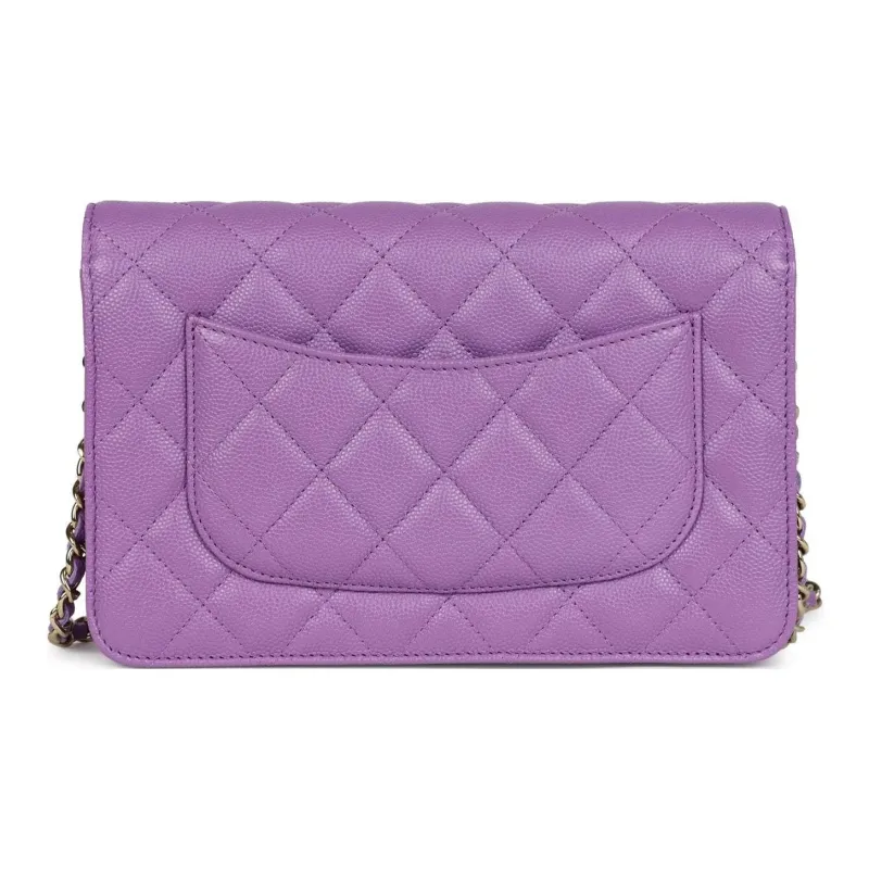 CHANEL Shiny Caviar Calfskin Wallet On Chain, Flap Bag, Shoulder Bag, Crossbody Bag Women's Purple-4