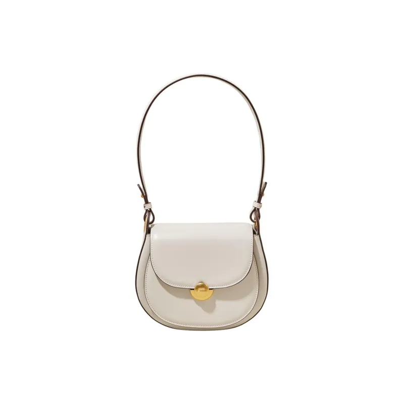 Marino Orlandi Split Cow Leather With Synthetic Leather Saddle Bag, Crossbody Bag, Shoulder Bag Women's White/Coffee-28