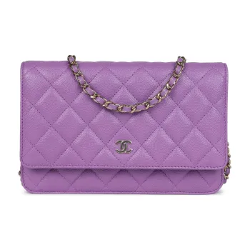 CHANEL Shiny Caviar Calfskin Wallet On Chain, Flap Bag, Shoulder Bag, Crossbody Bag Women's Purple