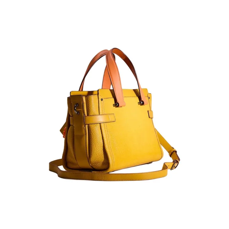 COACH Swagger Leather Crossbody Bag Large Size Women's Deep Bronze With Linen Fabric-1